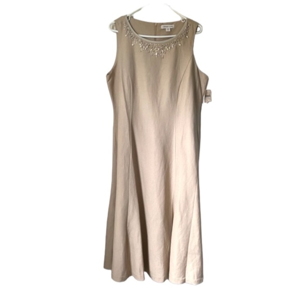 Coldwater Creek Beaded Day Dress Gored Flared Embellish Vintage Vibe Lined Sz 14